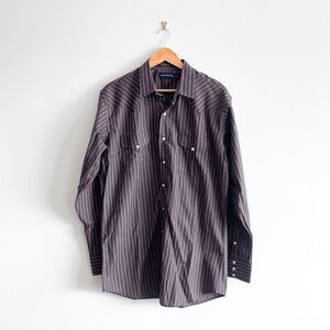 Panhandle Slim Mens Vintage Pinstripe Long Sleeve Snap Up Shirt Brown Large Tall